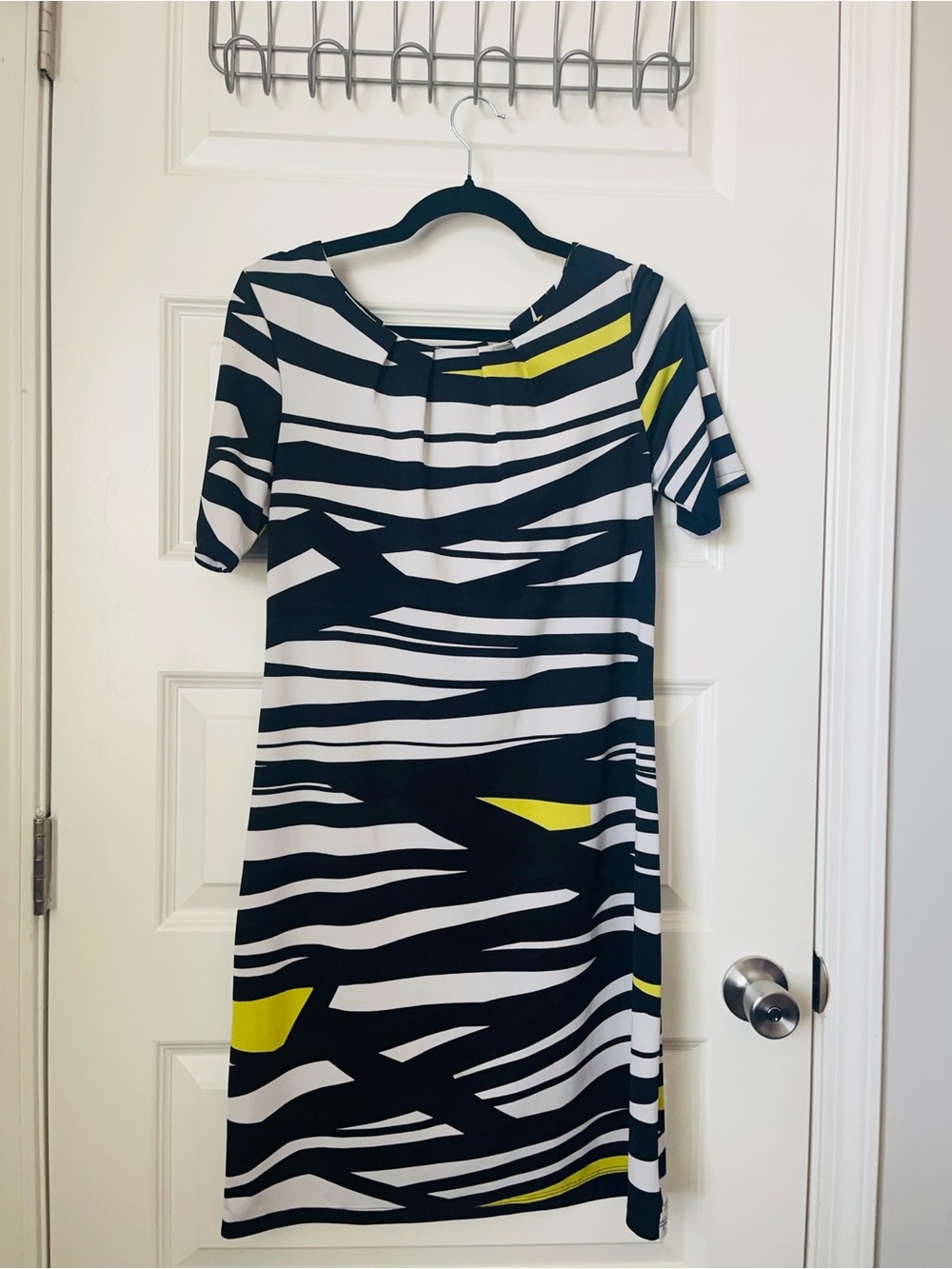 Aa Studio Black & White Zebra-Print Midi Dress with Yellow Accents